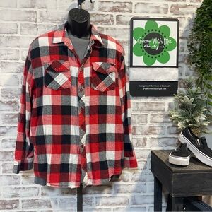 Ocean current Plaid Flannel Shirt - Red, Black, White mens XL